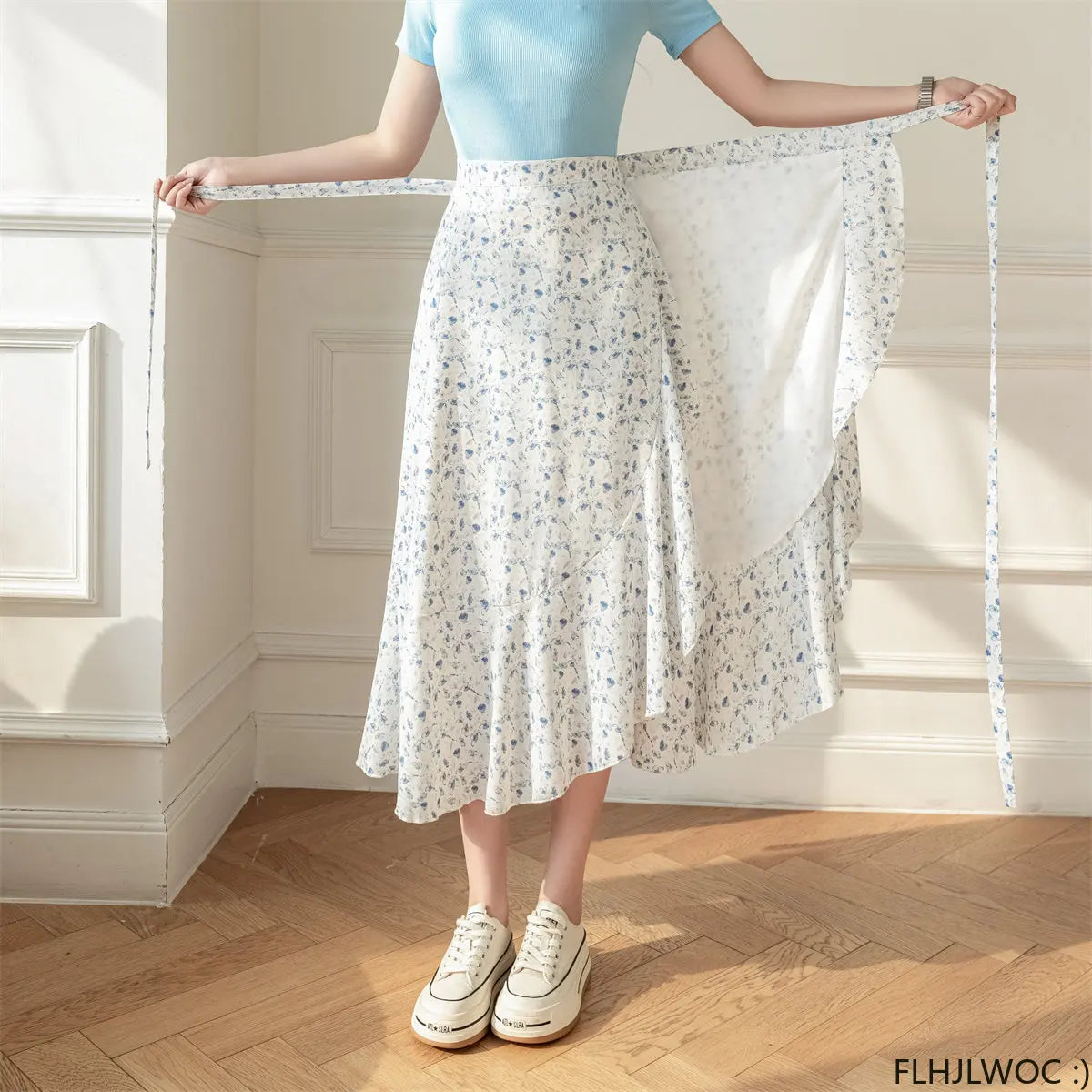 kawaiies-softtoys-plushies-kawaii-plush-Lovely Floral Midi Wrap Skirt Apparel Glazed Blue 
