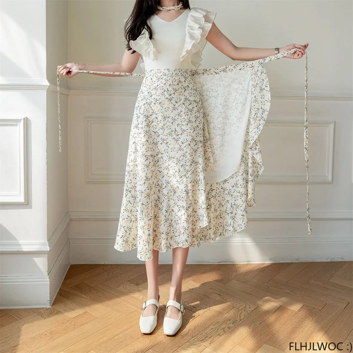 kawaiies-softtoys-plushies-kawaii-plush-Lovely Floral Midi Wrap Skirt Apparel Loquat Yellow 