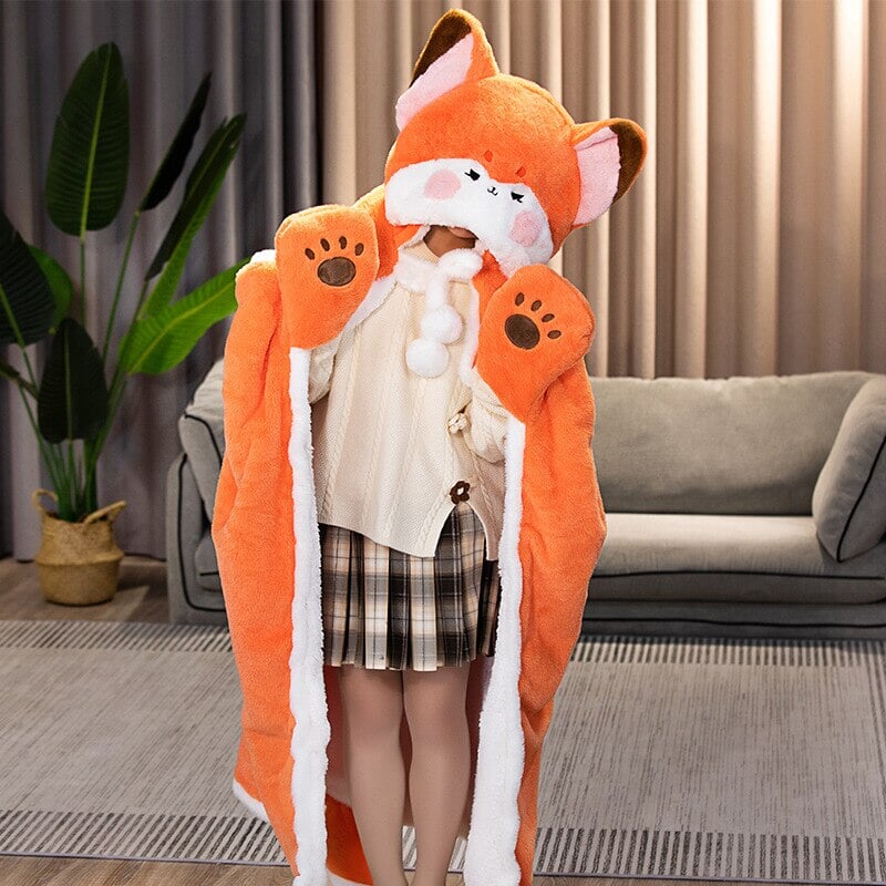 kawaiies-softtoys-plushies-kawaii-plush-Lovely Orange Fox Plush Cape Hoodie Blanket | NEW Apparel 