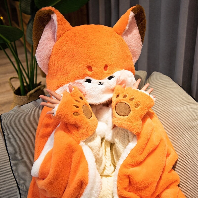 kawaiies-softtoys-plushies-kawaii-plush-Lovely Orange Fox Plush Cape Hoodie Blanket | NEW Apparel 