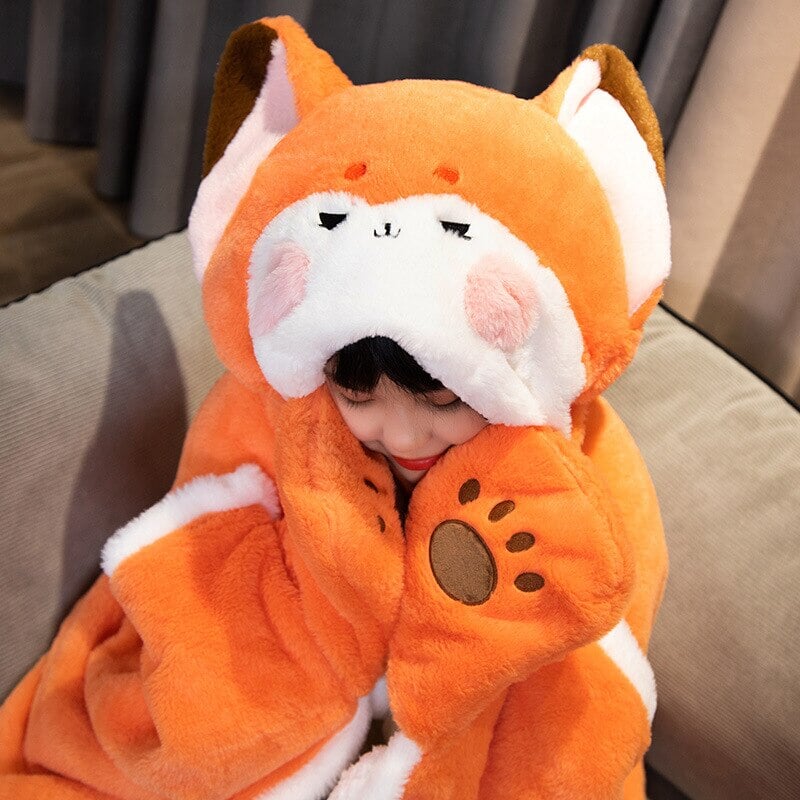 kawaiies-softtoys-plushies-kawaii-plush-Lovely Orange Fox Plush Cape Hoodie Blanket | NEW Apparel 