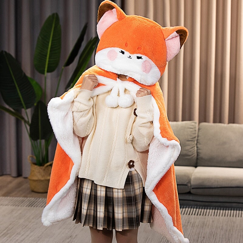 kawaiies-softtoys-plushies-kawaii-plush-Lovely Orange Fox Plush Cape Hoodie Blanket | NEW Apparel 