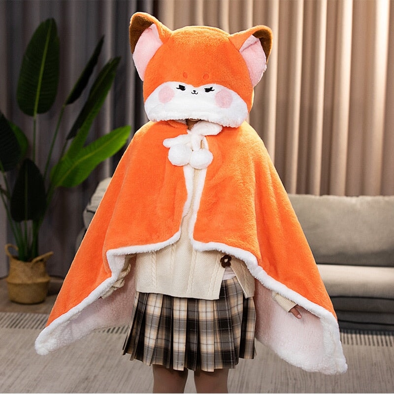 kawaiies-softtoys-plushies-kawaii-plush-Lovely Orange Fox Plush Cape Hoodie Blanket | NEW Apparel No Gloves/Mittens (80x100cm) 