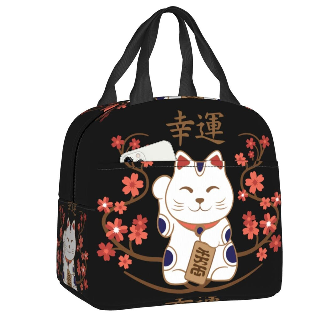 kawaiies-softtoys-plushies-kawaii-plush-Maneki Neko Lucky Cat Insulated Lunch Bag Bag Black 