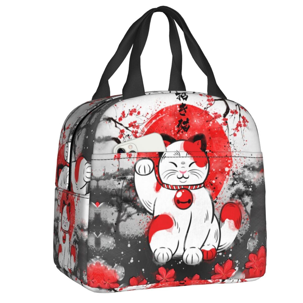 kawaiies-softtoys-plushies-kawaii-plush-Maneki Neko Lucky Cat Insulated Lunch Bag Bag Gray 