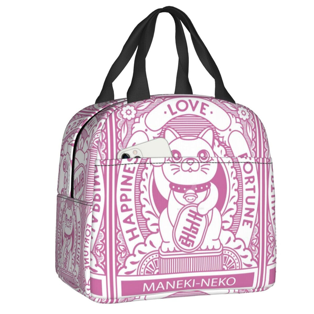 kawaiies-softtoys-plushies-kawaii-plush-Maneki Neko Lucky Cat Insulated Lunch Bag Bag Pink 