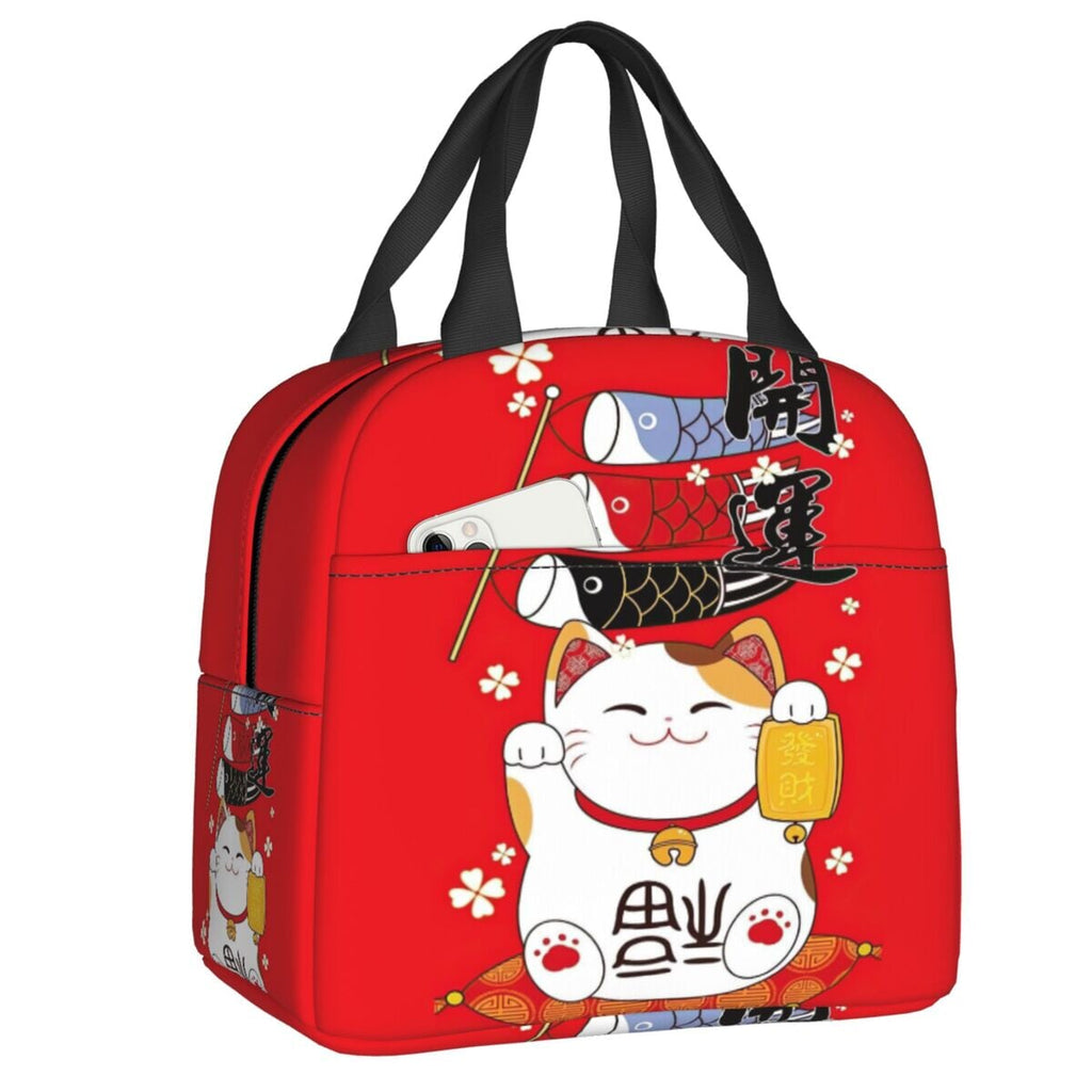 kawaiies-softtoys-plushies-kawaii-plush-Maneki Neko Lucky Cat Insulated Lunch Bag Bag Red 