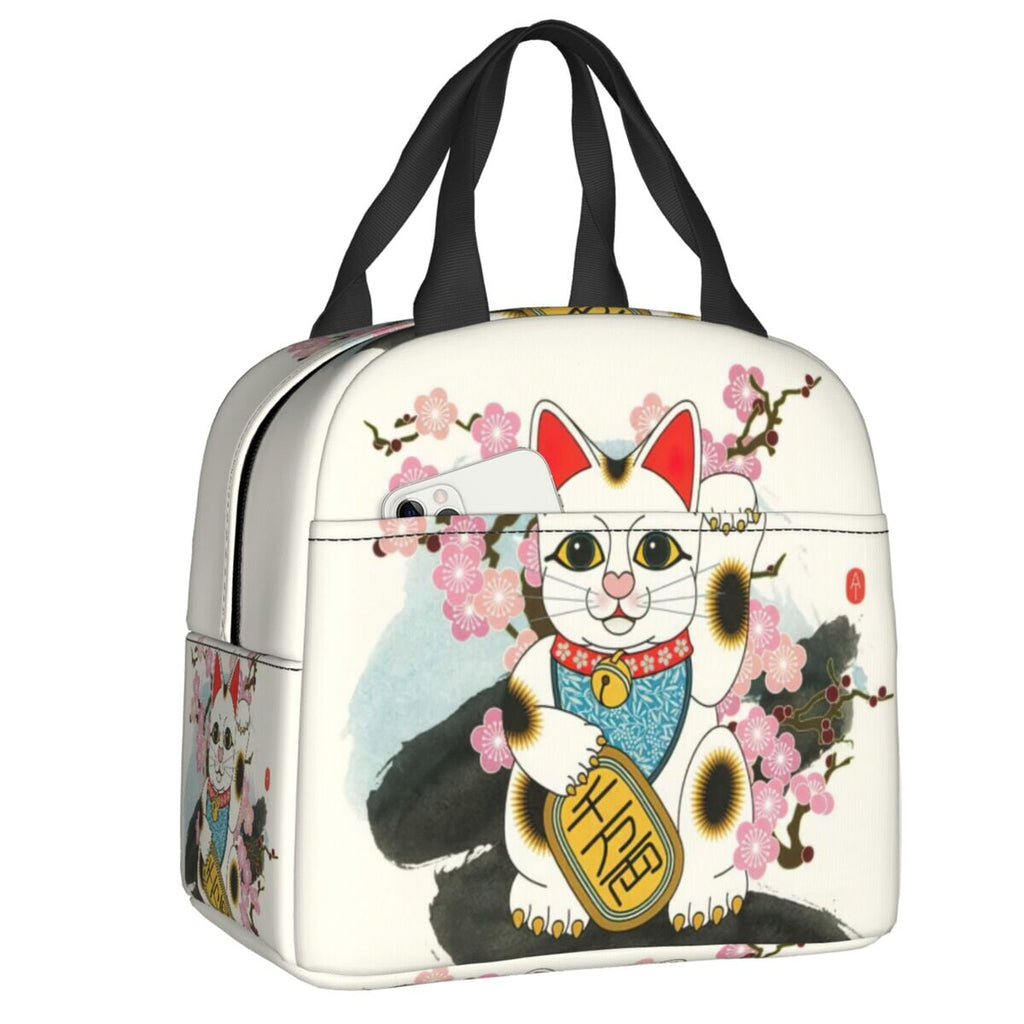 kawaiies-softtoys-plushies-kawaii-plush-Maneki Neko Lucky Cat Insulated Lunch Bag Bag White 