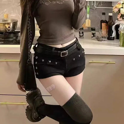 kawaiies-softtoys-plushies-kawaii-plush-Midnight Skulls Y2K Denim Women's Shorts Apparel 