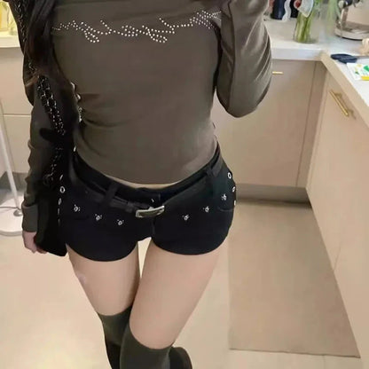 kawaiies-softtoys-plushies-kawaii-plush-Midnight Skulls Y2K Denim Women's Shorts Apparel 