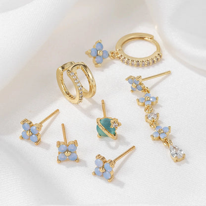 kawaiies-softtoys-plushies-kawaii-plush-Mini Baby Blue Flower 18K Gold-Plated Earrings (7pc Set) Jewelry 
