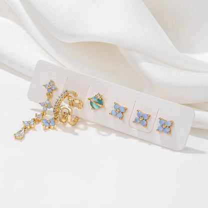 kawaiies-softtoys-plushies-kawaii-plush-Mini Baby Blue Flower 18K Gold-Plated Earrings (7pc Set) Jewelry 