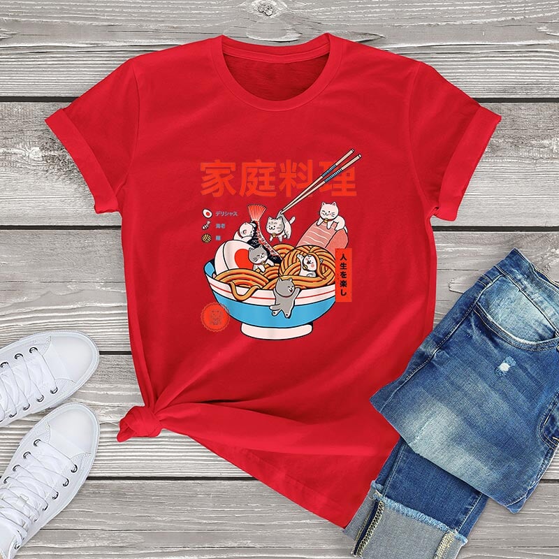kawaiies-softtoys-plushies-kawaii-plush-Mini Cats Ramen Women's Cotton Tee Apparel 