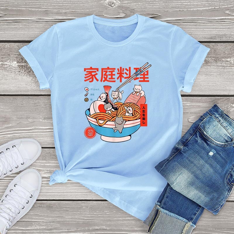 kawaiies-softtoys-plushies-kawaii-plush-Mini Cats Ramen Women's Cotton Tee Apparel 