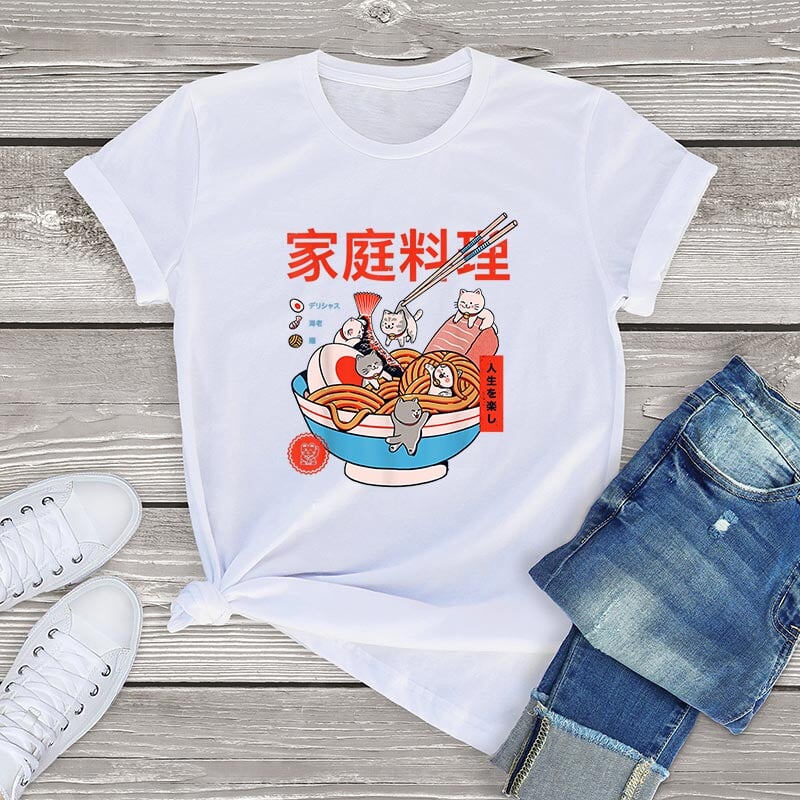 kawaiies-softtoys-plushies-kawaii-plush-Mini Cats Ramen Women's Cotton Tee Apparel 