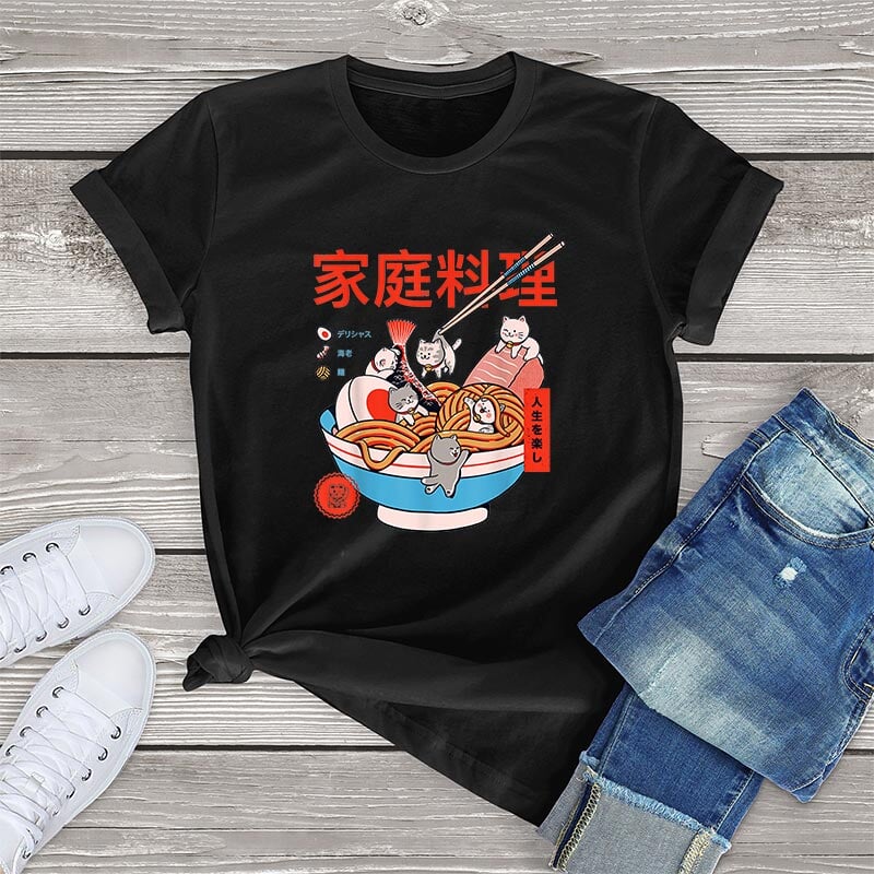 kawaiies-softtoys-plushies-kawaii-plush-Mini Cats Ramen Women's Cotton Tee Apparel 