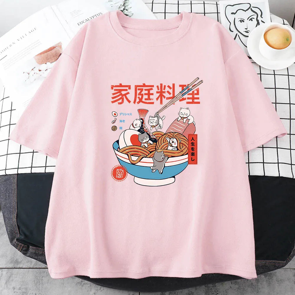 kawaiies-softtoys-plushies-kawaii-plush-Mini Cats Ramen Women's Cotton Tee Apparel 