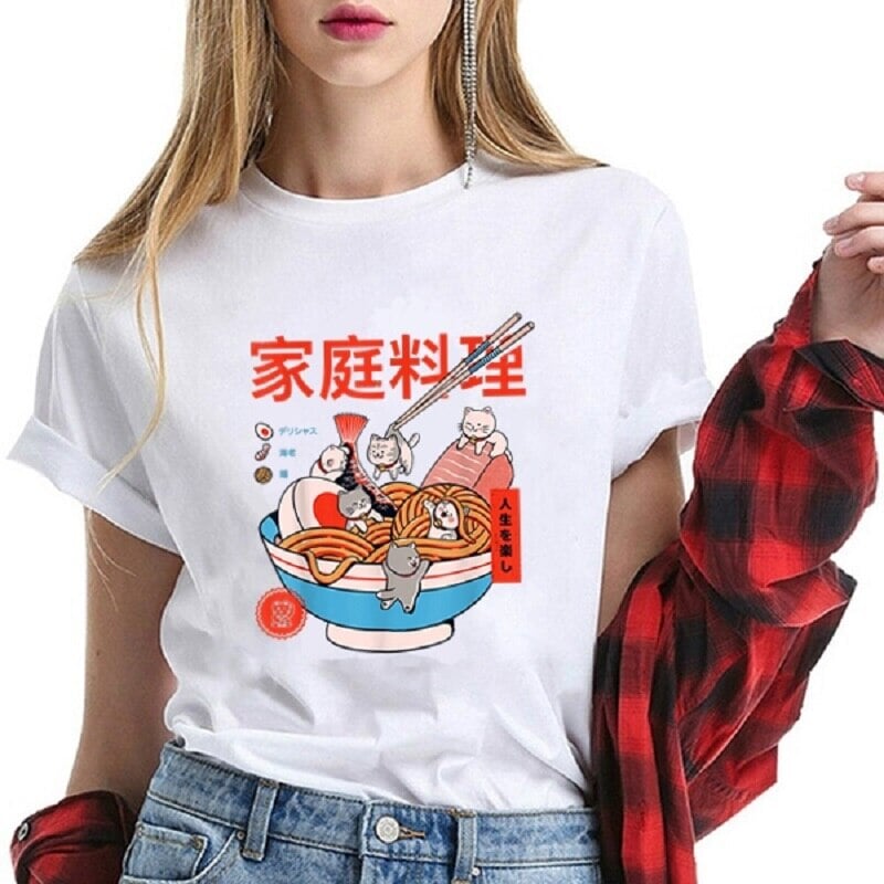 kawaiies-softtoys-plushies-kawaii-plush-Mini Cats Ramen Women's Cotton Tee Apparel 