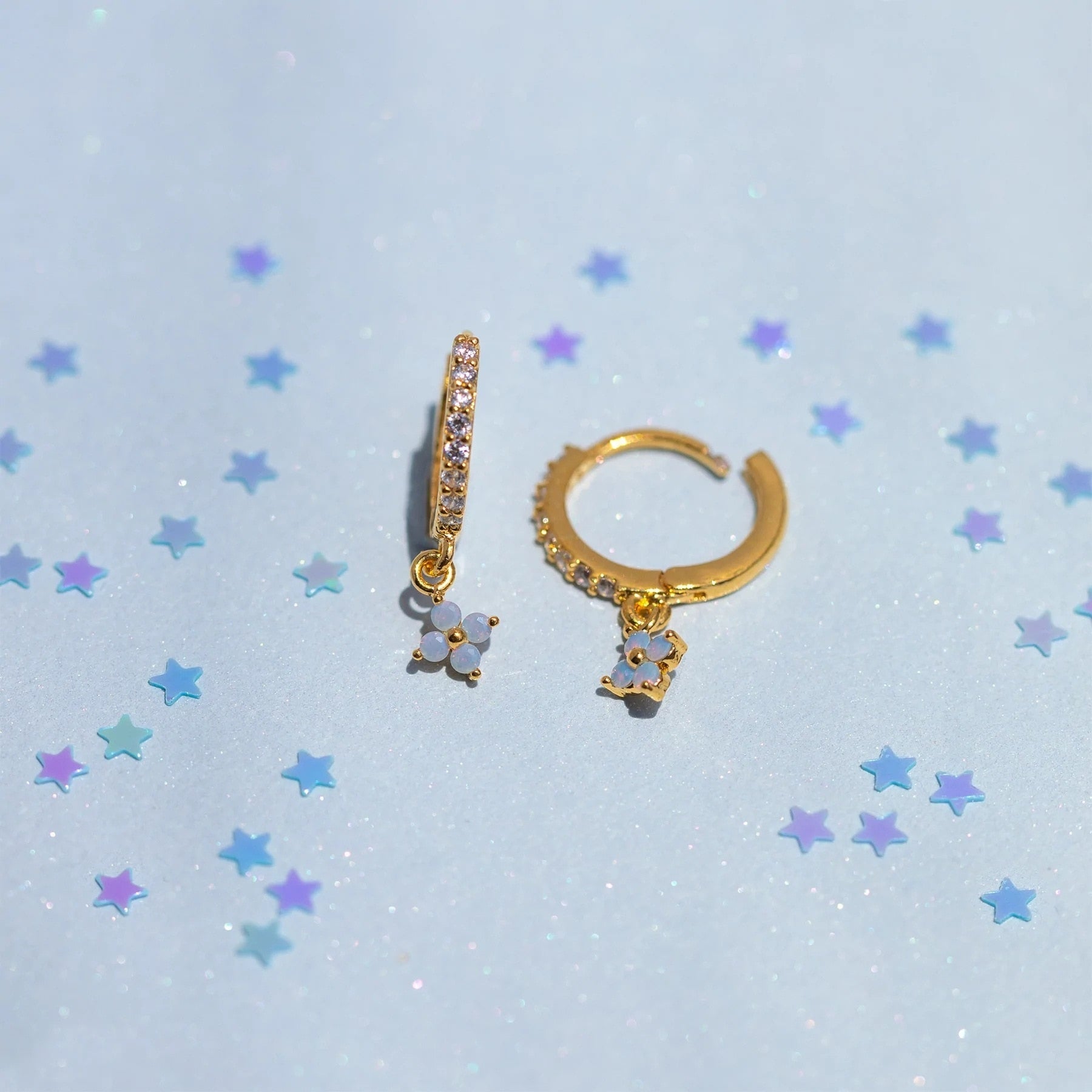 kawaiies-softtoys-plushies-kawaii-plush-Mini Dangling Blue Flower Gold-Plated Earrings Earrings 