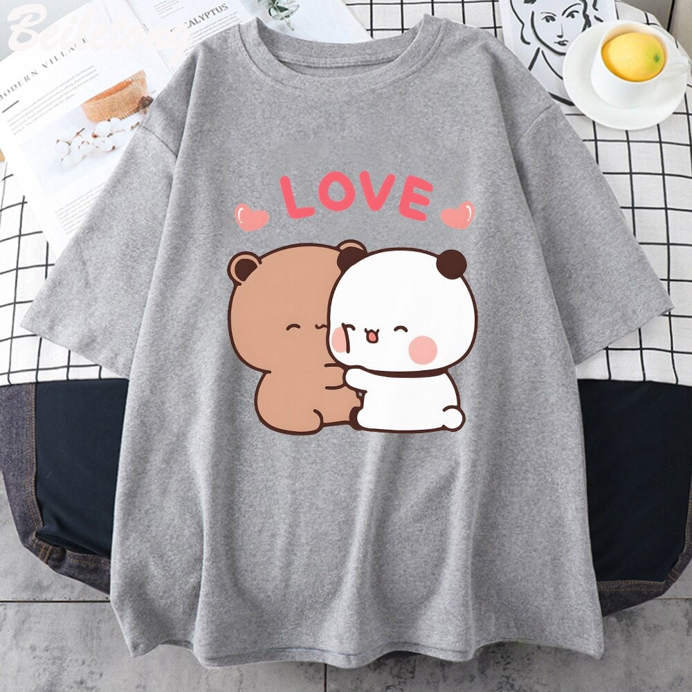 kawaiies-softtoys-plushies-kawaii-plush-Mocha and Tofu Panda Bear Love Tee Apparel Gray XS 