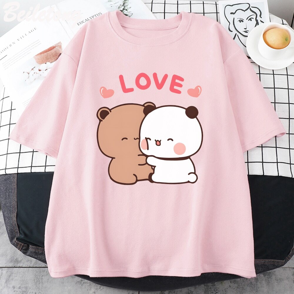 kawaiies-softtoys-plushies-kawaii-plush-Mocha and Tofu Panda Bear Love Tee Apparel Pink XS 