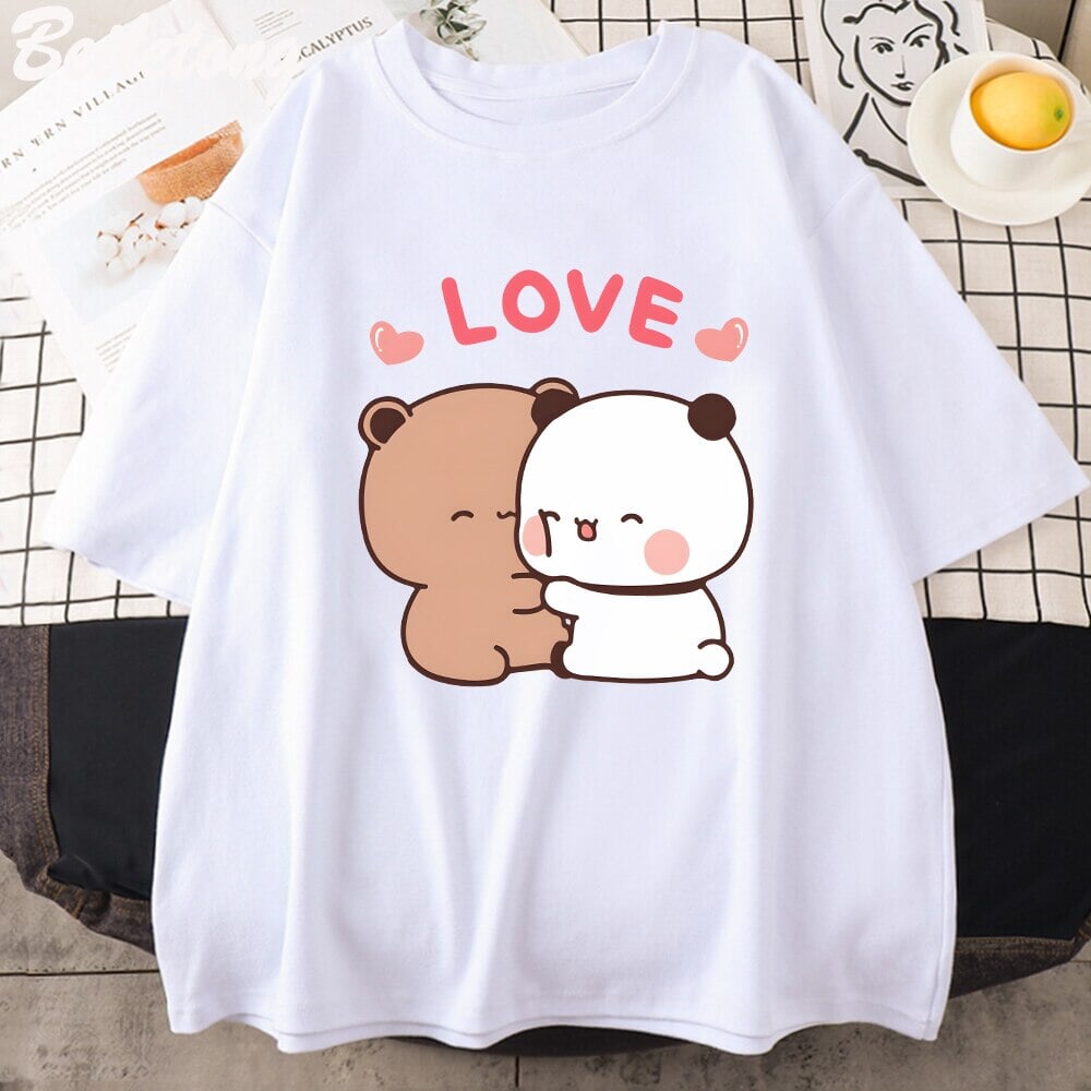 kawaiies-softtoys-plushies-kawaii-plush-Mocha and Tofu Panda Bear Love Tee Apparel White XS 