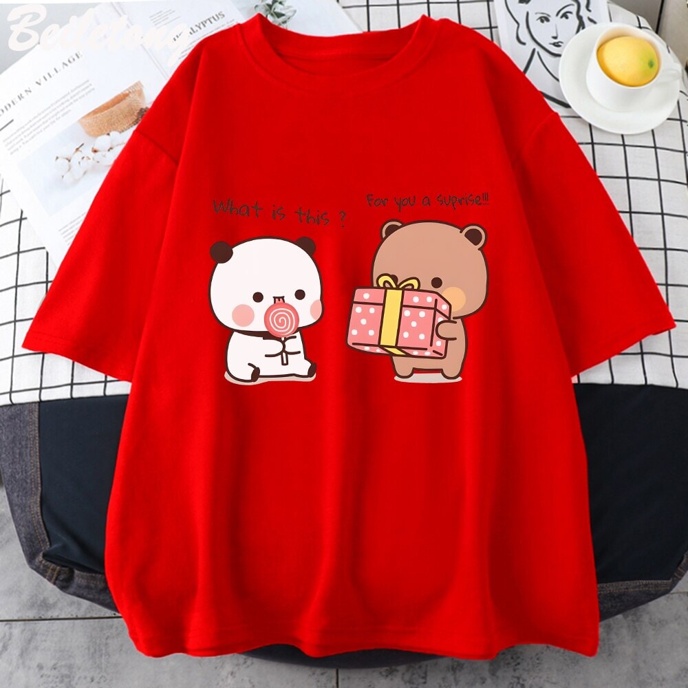 kawaiies-softtoys-plushies-kawaii-plush-Mocha and Tofu Panda Bear Surprise Tee Apparel Red XS 