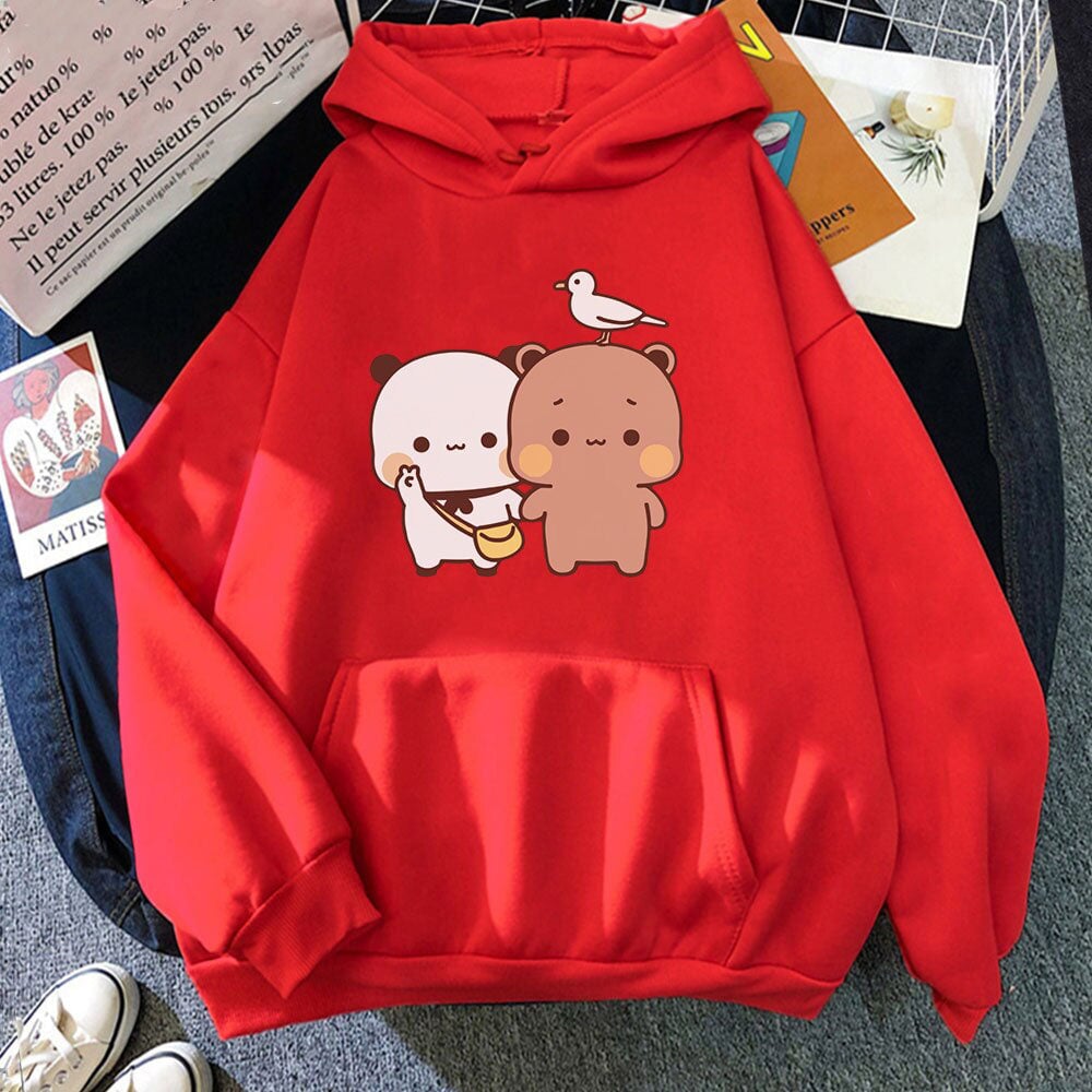 kawaiies-softtoys-plushies-kawaii-plush-Mocha & Tofu Bears Seagull Friend Unisex Hoodie Hoodies Red XS 