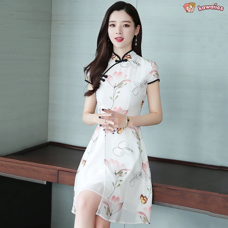kawaiies-softtoys-plushies-kawaii-plush-Modern Lotus Chiffon Qipao Cheongsam Dress Apparel 