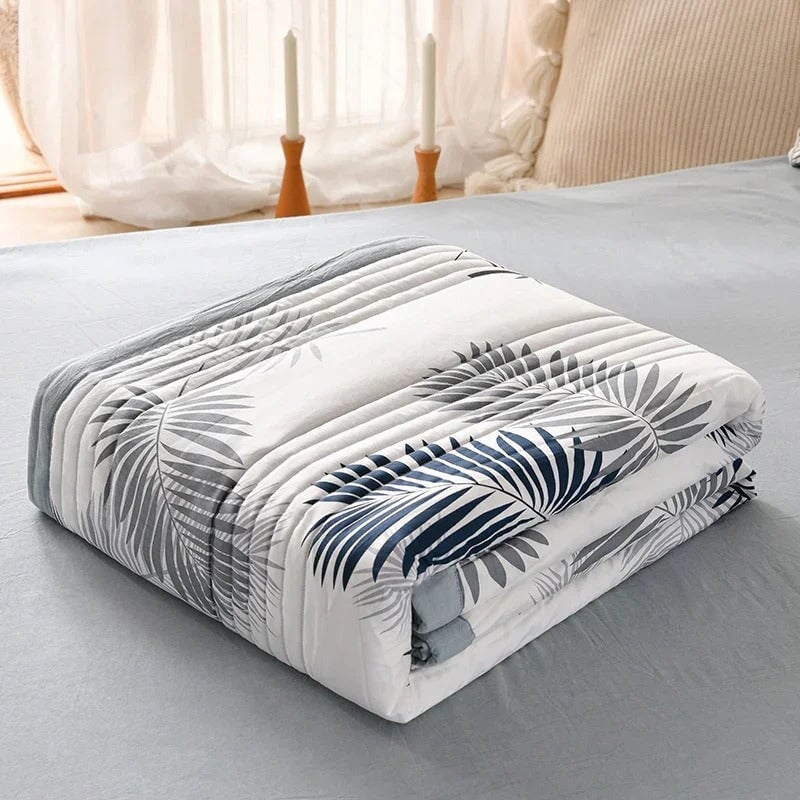 kawaiies-softtoys-plushies-kawaii-plush-Monochrome Palm Leaf Grey Polyester Quilt Blanket Set Home Decor 