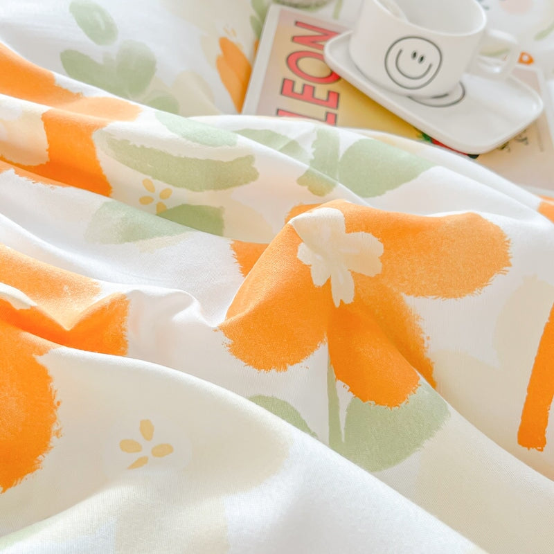 kawaiies-softtoys-plushies-kawaii-plush-Orange Blue Floral Kawaii Bunny 120gsm Polyester Bedding Set Bedding Sets 