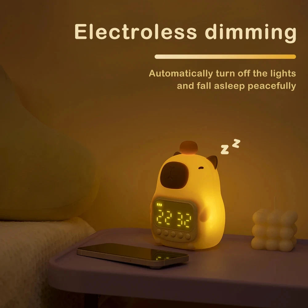 kawaiies-softtoys-plushies-kawaii-plush-Orange Capybara LED Alarm Clock Night Light Home Decor 