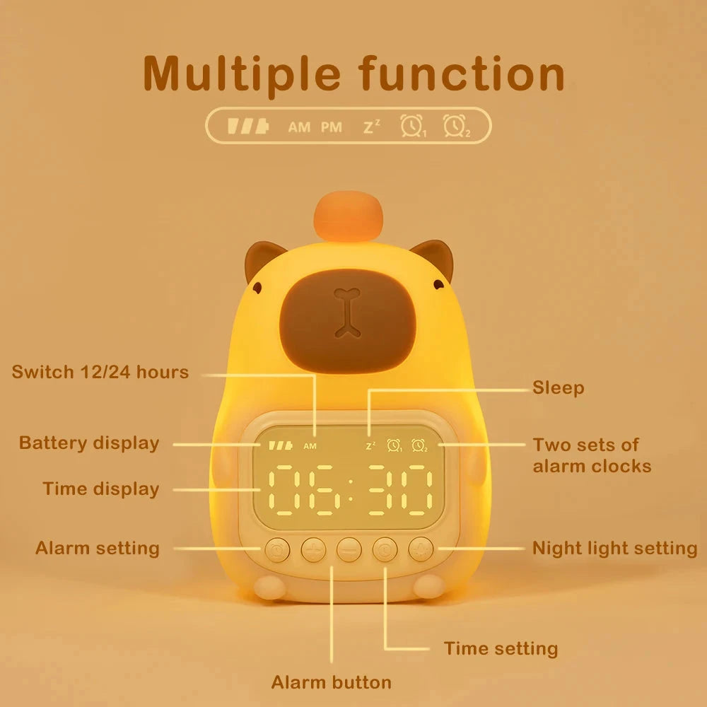 kawaiies-softtoys-plushies-kawaii-plush-Orange Capybara LED Alarm Clock Night Light Home Decor 