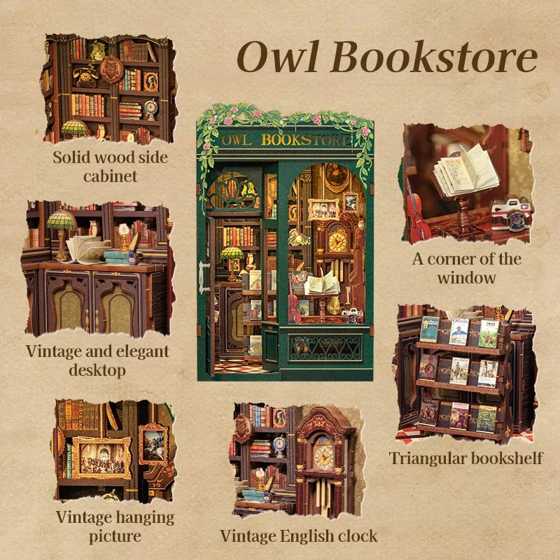 kawaiies-softtoys-plushies-kawaii-plush-Owl Bookstore Wooden Bookshelf Nook Kit Wooden Kit 