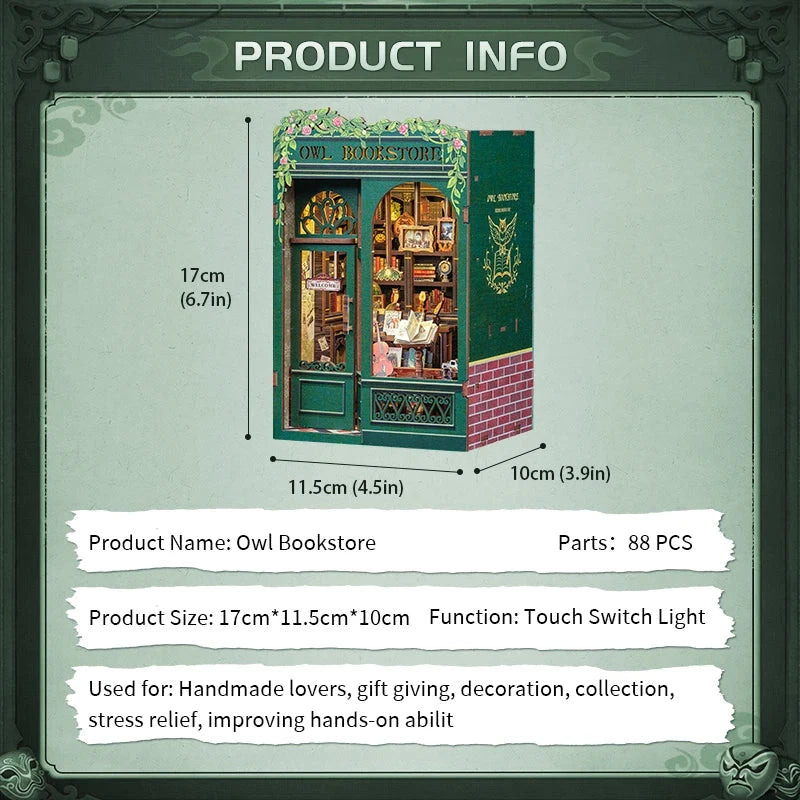 kawaiies-softtoys-plushies-kawaii-plush-Owl Bookstore Wooden Bookshelf Nook Kit Wooden Kit 