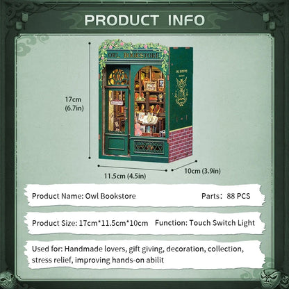 kawaiies-softtoys-plushies-kawaii-plush-Owl Bookstore Wooden Bookshelf Nook Kit Wooden Kit 