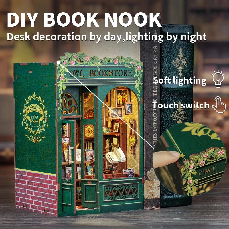 kawaiies-softtoys-plushies-kawaii-plush-Owl Bookstore Wooden Bookshelf Nook Kit Wooden Kit 