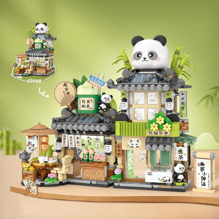 kawaiies-softtoys-plushies-kawaii-plush-Panda and Brown Bear Tea Cafes Micro Building Set Collection Build it 