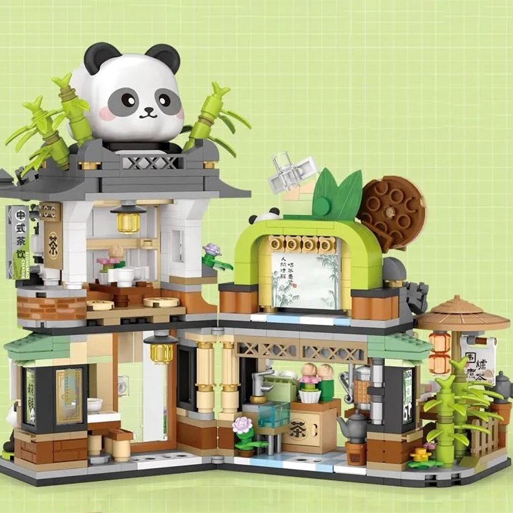 kawaiies-softtoys-plushies-kawaii-plush-Panda and Brown Bear Tea Cafes Micro Building Set Collection Build it 