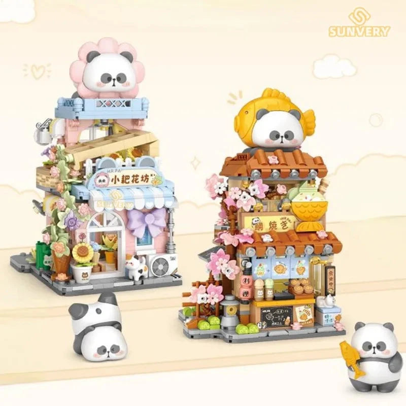 kawaiies-softtoys-plushies-kawaii-plush-Panda Taiyaki Flower Cafes Foldable Micro Building Set Collection Build it 