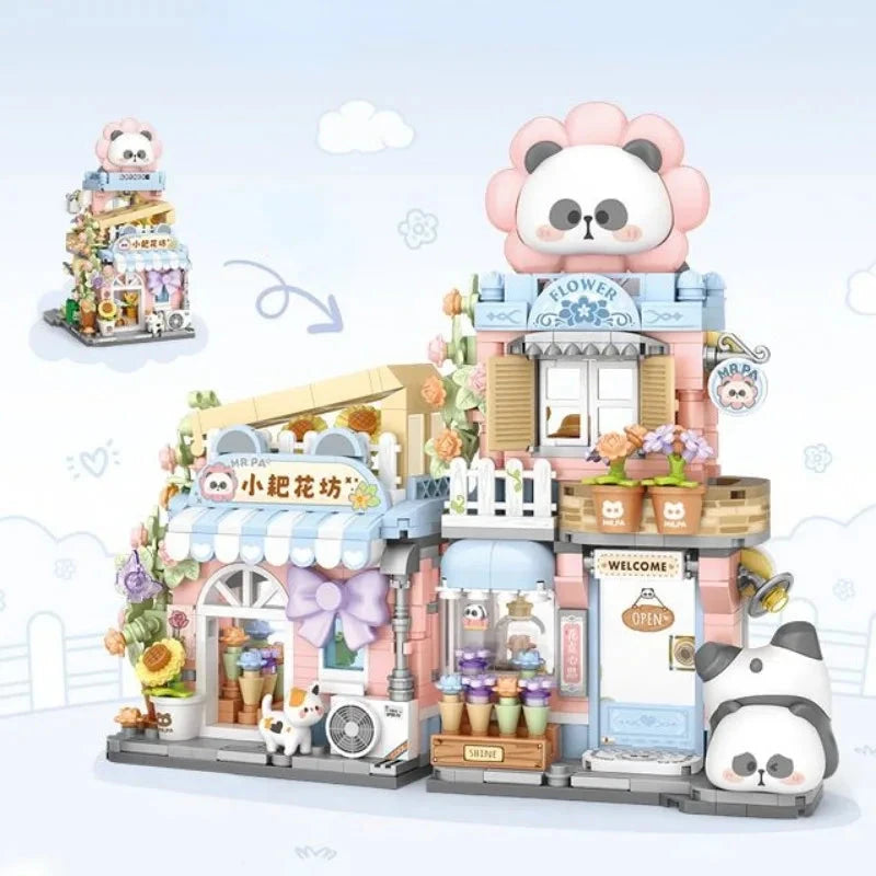 kawaiies-softtoys-plushies-kawaii-plush-Panda Taiyaki Flower Cafes Foldable Micro Building Set Collection Build it Flower Cafe No box 