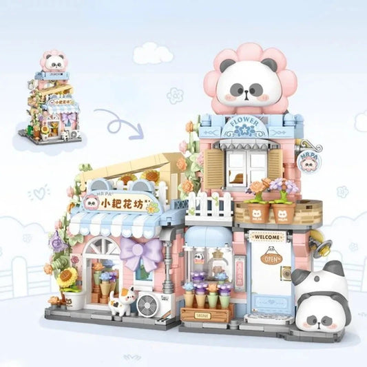 kawaiies-softtoys-plushies-kawaii-plush-Panda Taiyaki Flower Cafes Foldable Micro Building Set Collection Build it Flower Cafe No box 