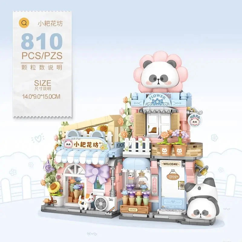 kawaiies-softtoys-plushies-kawaii-plush-Panda Taiyaki Flower Cafes Foldable Micro Building Set Collection Build it Flower Cafe With box 