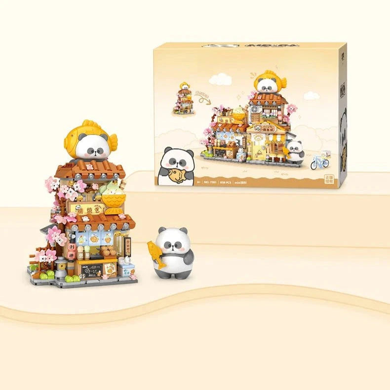 kawaiies-softtoys-plushies-kawaii-plush-Panda Taiyaki Flower Cafes Foldable Micro Building Set Collection Build it Taiyaki Cafe With box 