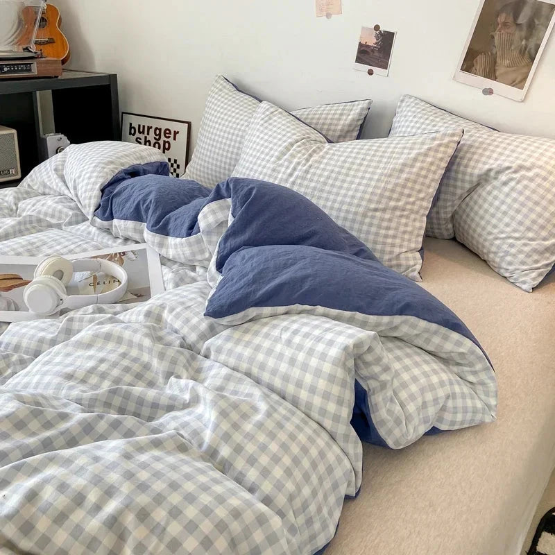 kawaiies-softtoys-plushies-kawaii-plush-Pastel Checked Plaid Bedding Set Collection without Bed Sheet Home Decor White Single 