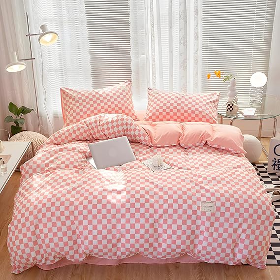 kawaiies-softtoys-plushies-kawaii-plush-Pastel Pink Purple Checked Plaid Bedding Set Bedding Sets 