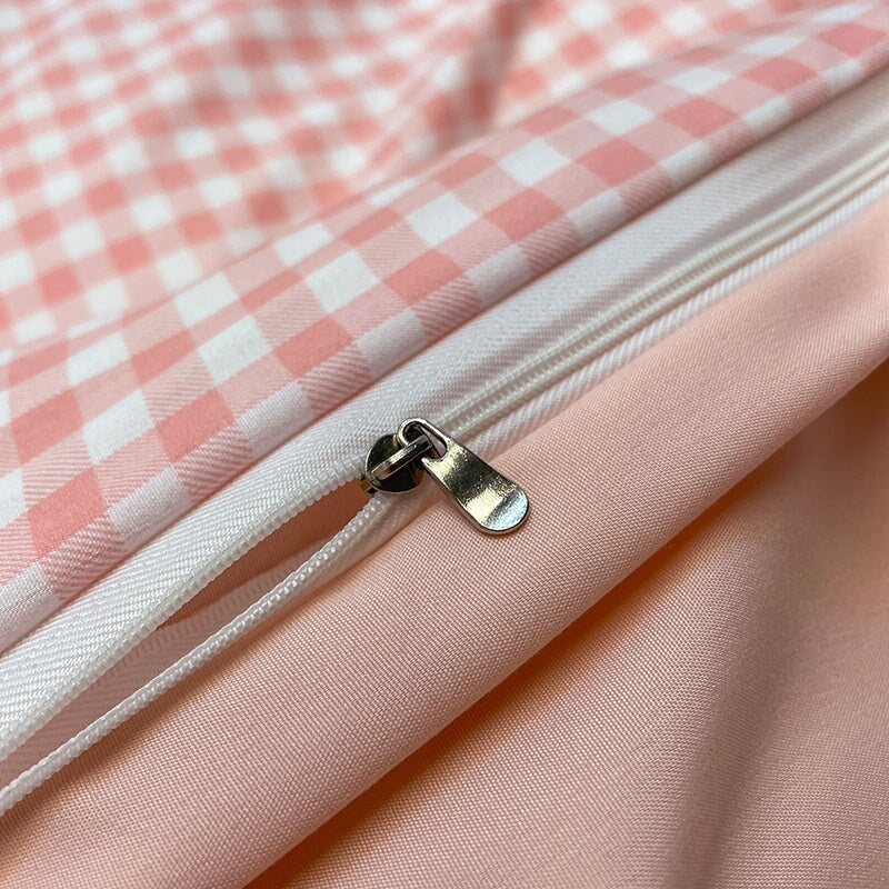 kawaiies-softtoys-plushies-kawaii-plush-Pastel Pink Purple Checked Plaid Bedding Set Bedding Sets 
