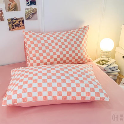 kawaiies-softtoys-plushies-kawaii-plush-Pastel Pink Purple Checked Plaid Bedding Set Bedding Sets 