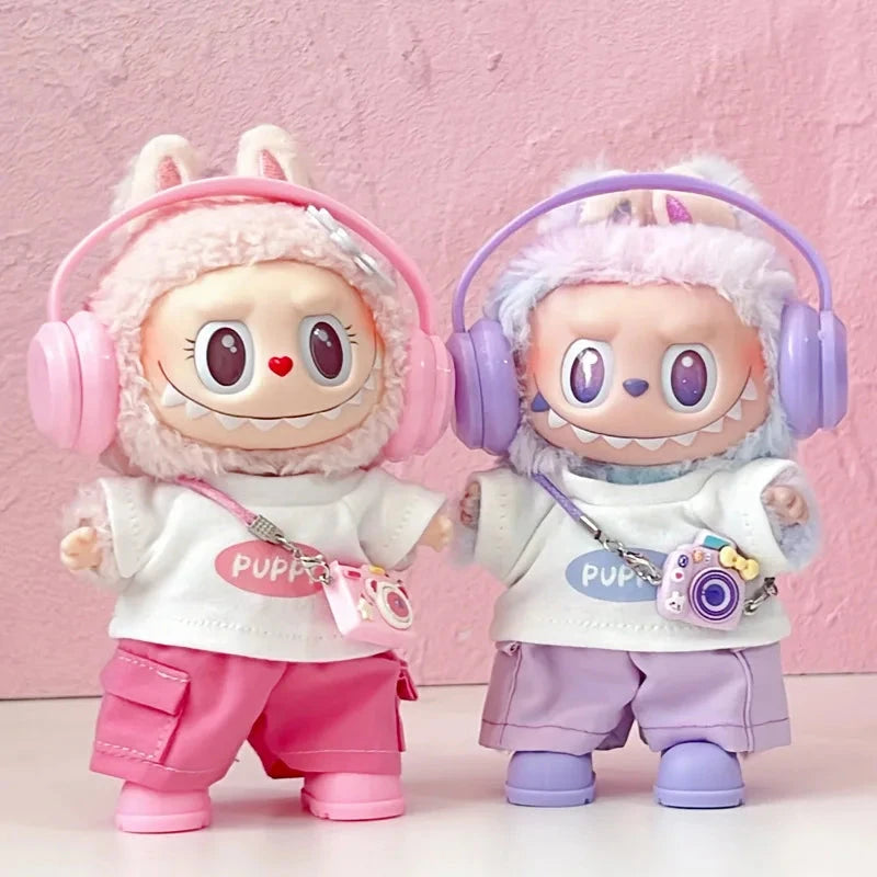 kawaiies-softtoys-plushies-kawaii-plush-. Pink and Purple Puppy Besties Labubu Outfit Accessories 