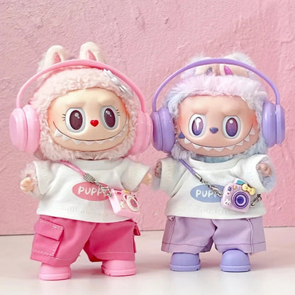 kawaiies-softtoys-plushies-kawaii-plush-. Pink and Purple Puppy Besties Labubu Outfit Accessories 